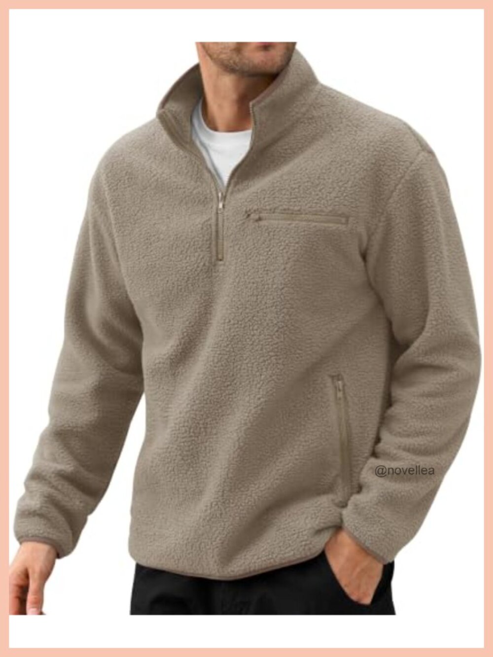 Sherpa Quarter Zip Pullover Double-Sided Fleece Sweatshirt Mock Neck Loose Fit